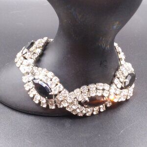 Vintage Box clasp Rhinestone and Black Glass Rhinestones 7 1/2'' Bracelet